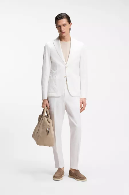 Slim-fit jacket in stretch-cotton seersucker