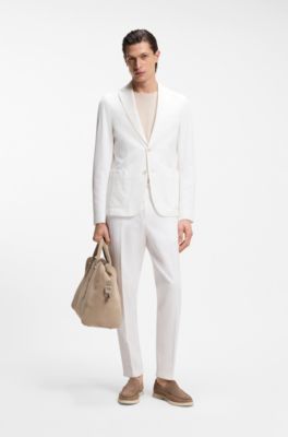Slim-fit jacket in stretch-cotton seersucker, White