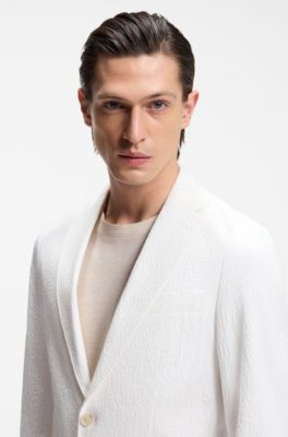 Slim-fit jacket in stretch-cotton seersucker, White