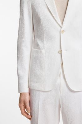 Slim-fit jacket in stretch-cotton seersucker, White