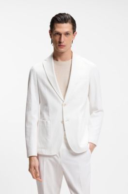 Slim-fit jacket in stretch-cotton seersucker, White