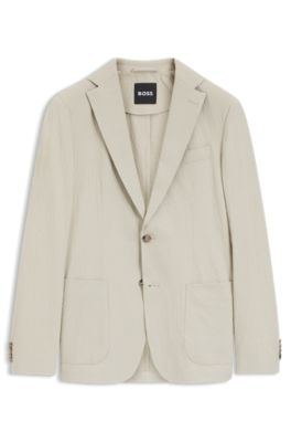 Slim-fit jacket in stretch-cotton seersucker, Light Beige