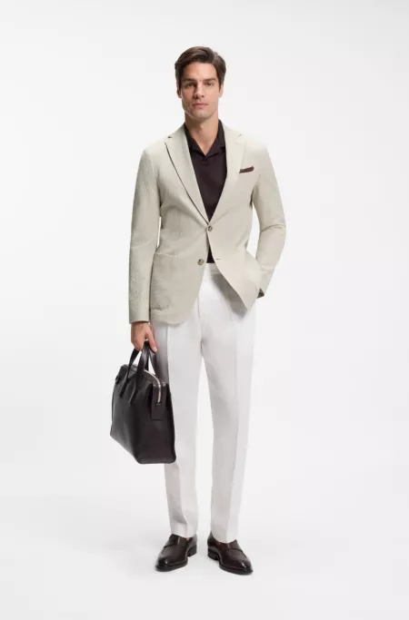 Slim-fit jacket in stretch-cotton seersucker