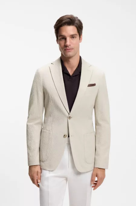 Slim-fit jacket in stretch-cotton seersucker