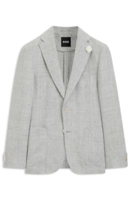 Slim-fit jacket in patterned linen, Light Grey