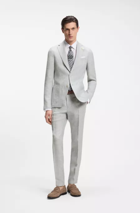Slim-fit jacket in patterned linen