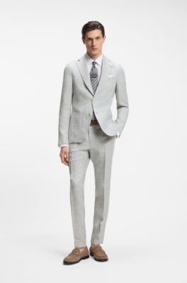 Slim-fit jacket in patterned linen, Light Grey