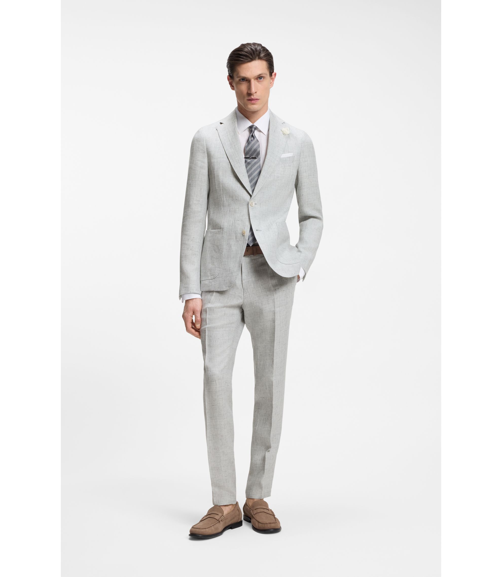 BOSS - Slim-fit jacket in patterned linen - Light Grey