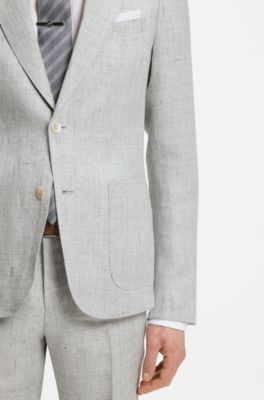 Slim-fit jacket in patterned linen, Light Grey