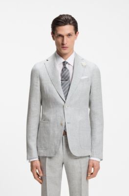 Slim-fit jacket in patterned linen, Light Grey