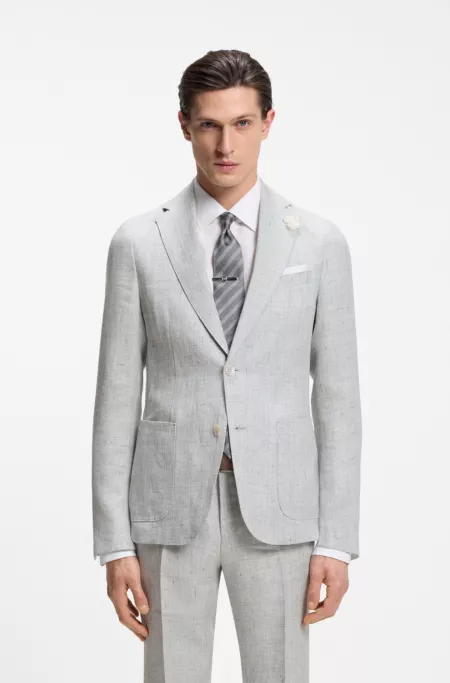 Slim-fit jacket in patterned linen