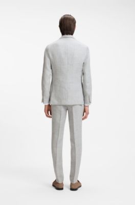 Slim-fit jacket in patterned linen, Light Grey