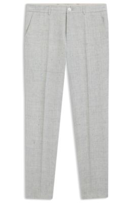 Pantalones slim fit de lino estampado, Gris claro
