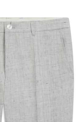 Pantalones slim fit de lino estampado, Gris claro