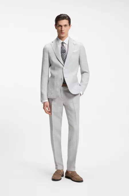 Slim-fit trousers in patterned linen