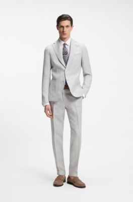 Pantalones slim fit de lino estampado, Gris claro