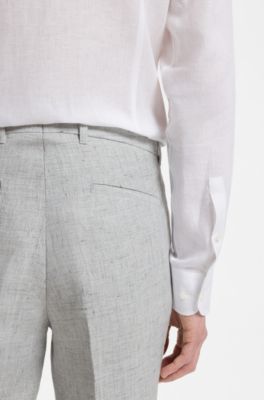 Pantalones slim fit de lino estampado, Gris claro
