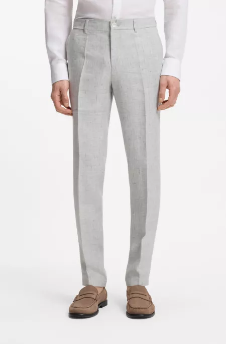 Slim-fit trousers in patterned linen