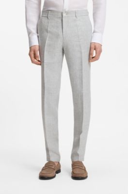 Pantalones slim fit de lino estampado, Gris claro
