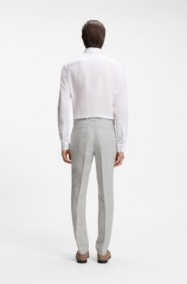 Pantalones slim fit de lino estampado, Gris claro