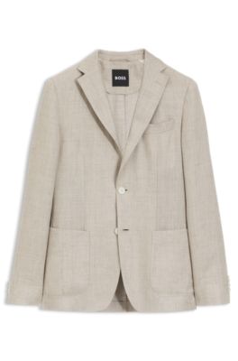 Blazer slim fit de lino con microestampado, Gris claro