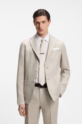 Slim-fit jacket in a linen blend, Light Grey