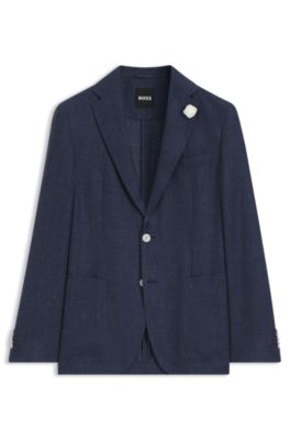 Blazer Slim en lin m&eacute;lang&eacute; &agrave; micro motif, bleu clair