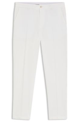 Tapered-fit trousers in stretch-cotton seersucker, White