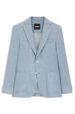 Blazer slim fit de lino con microestampado, Celeste