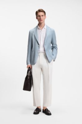 Blazer slim fit de lino con microestampado, Celeste