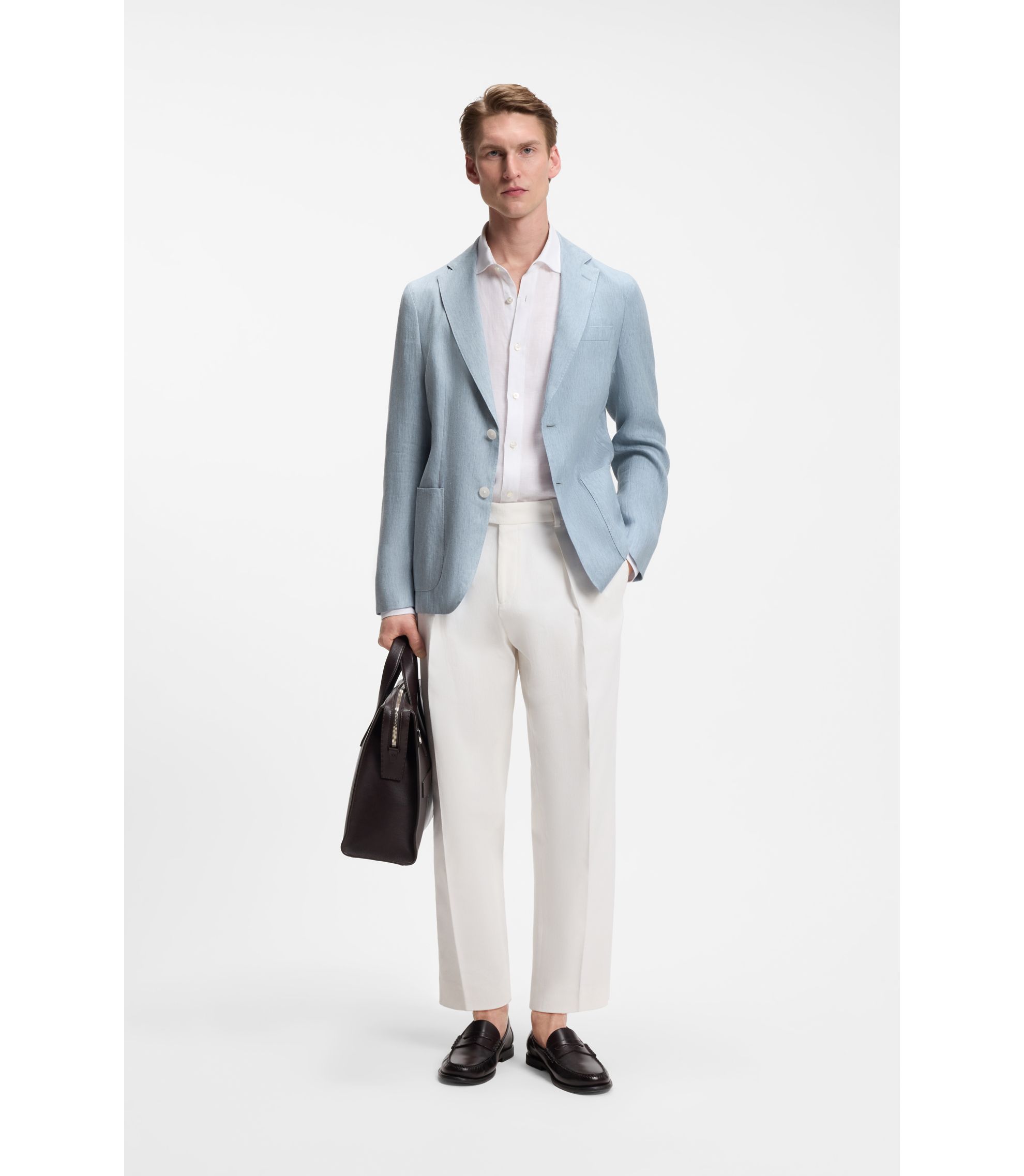 BOSS - Slim-fit jacket in a linen blend - Light Blue