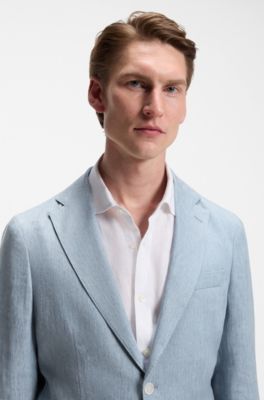 Blazer slim fit de lino con microestampado, Celeste