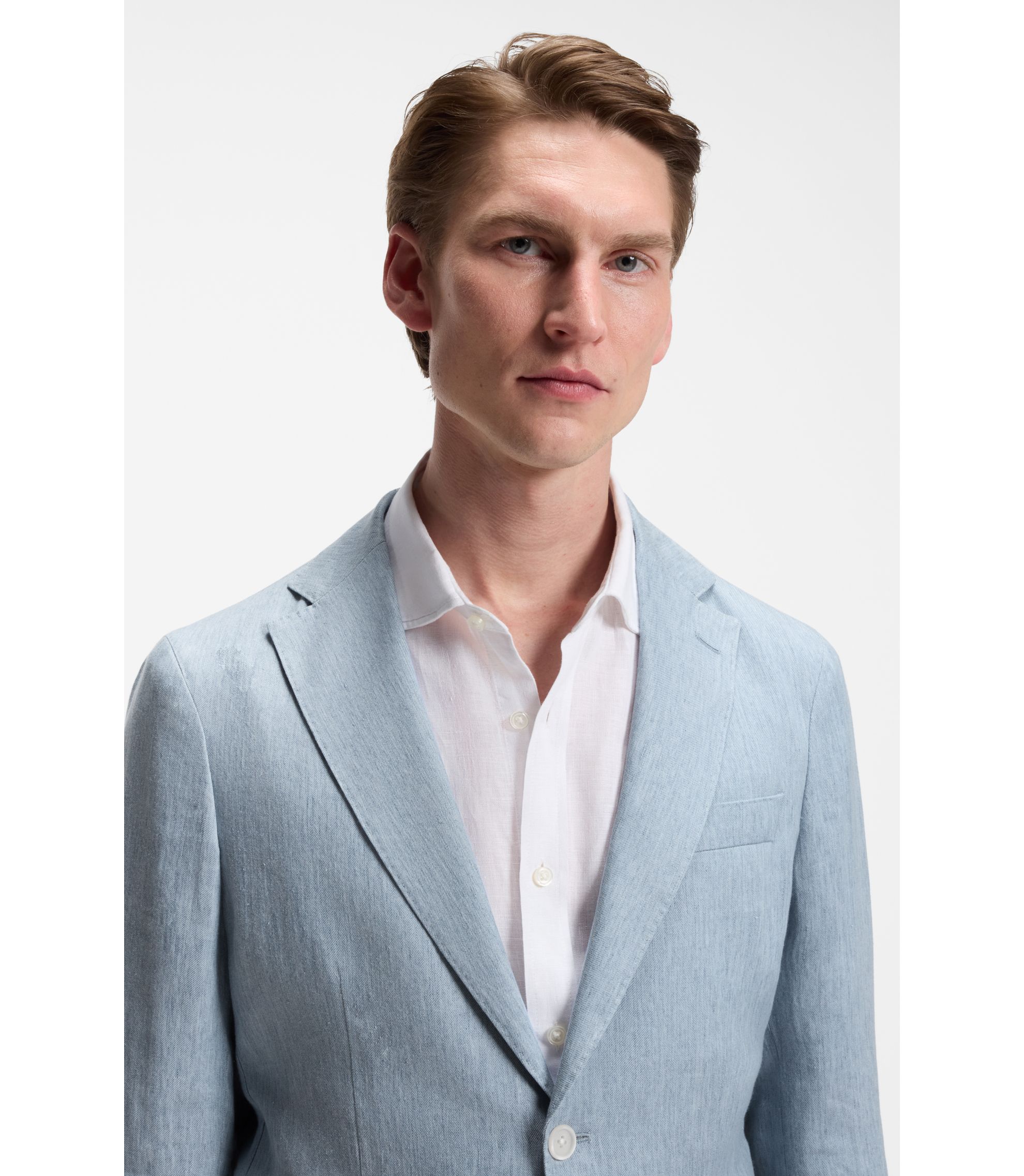 HugoBossライトブルーBOSSHUGO水色JacketPure Linen BOSS - Slim-fit jacket in a linen blend - Light Blue