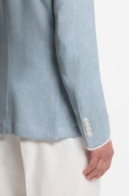 Blazer slim fit de lino con microestampado, Celeste