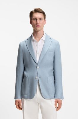 Blazer slim fit de lino con microestampado, Celeste