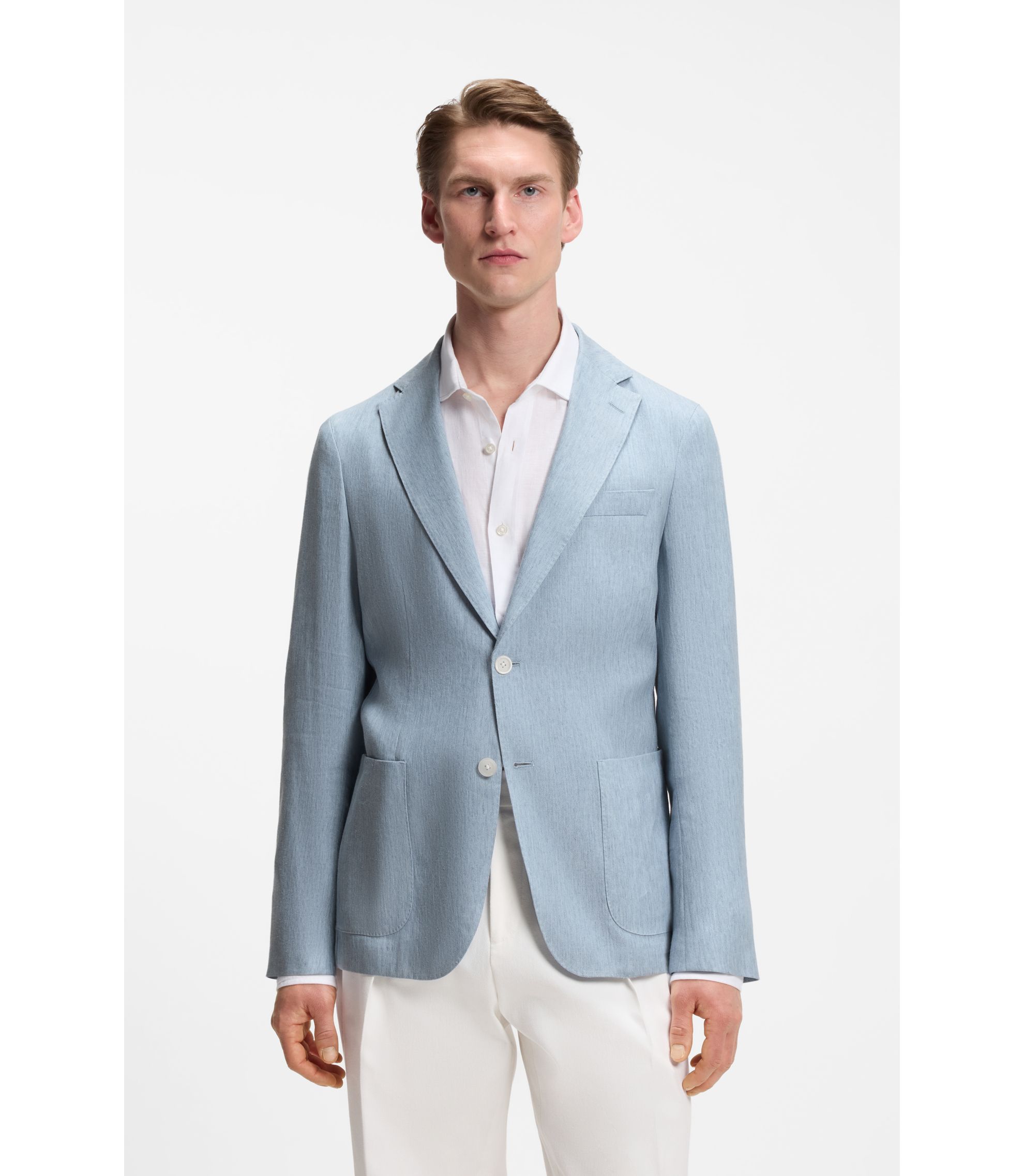 BOSS - Slim-fit jacket in a linen blend - Light Blue