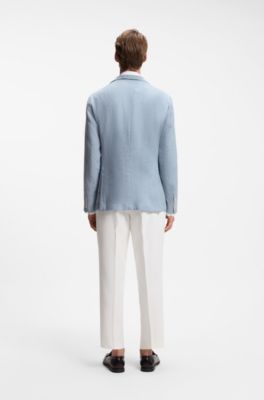 Blazer slim fit de lino con microestampado, Celeste
