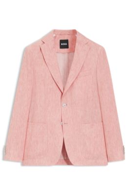 Blazer Slim en lin m&eacute;lang&eacute; &agrave; micro motif, Rose clair