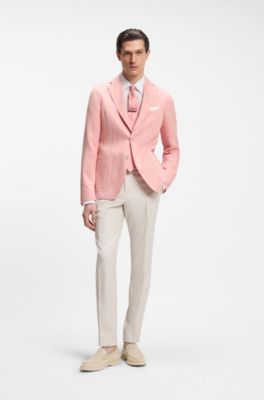 Blazer slim fit de lino con microestampado, Rosa claro