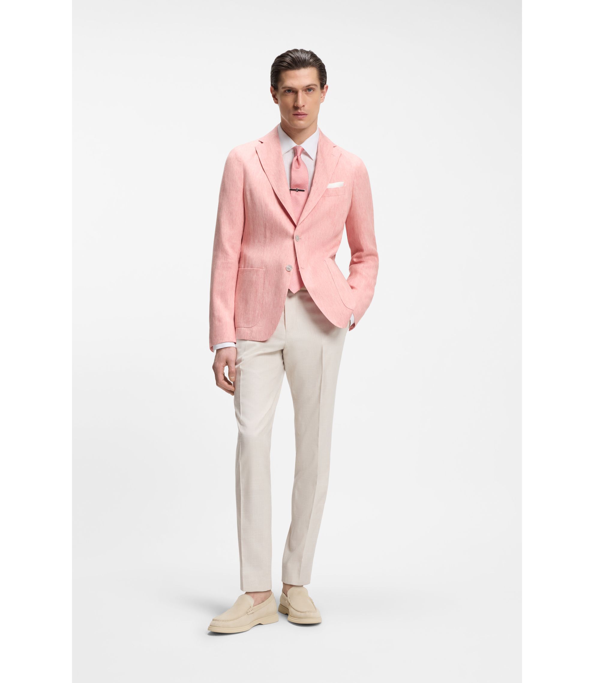BOSS Slim-fit jacket in a linen blend, Men, Size: 40R, light pink