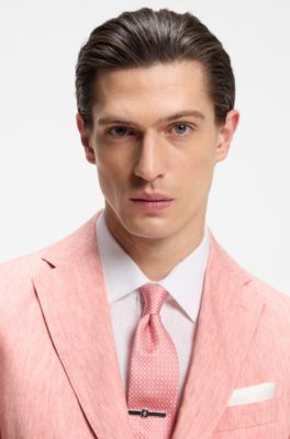 Blazer slim fit de lino con microestampado, Rosa claro