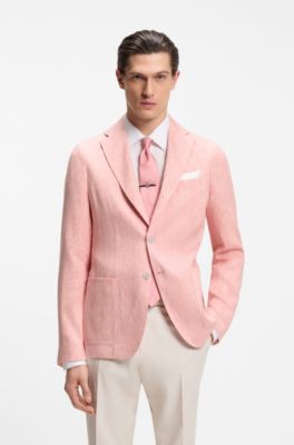 Blazer slim fit de lino con microestampado, Rosa claro