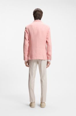 Blazer slim fit de lino con microestampado, Rosa claro