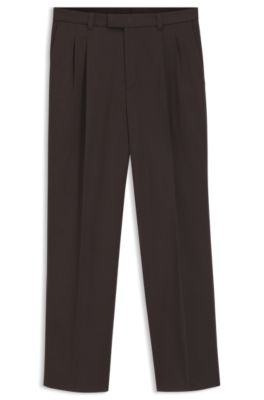 Pantalones oversize fit en algod&oacute;n el&aacute;stico con pinzas dobles, Marr&oacute;n oscuro