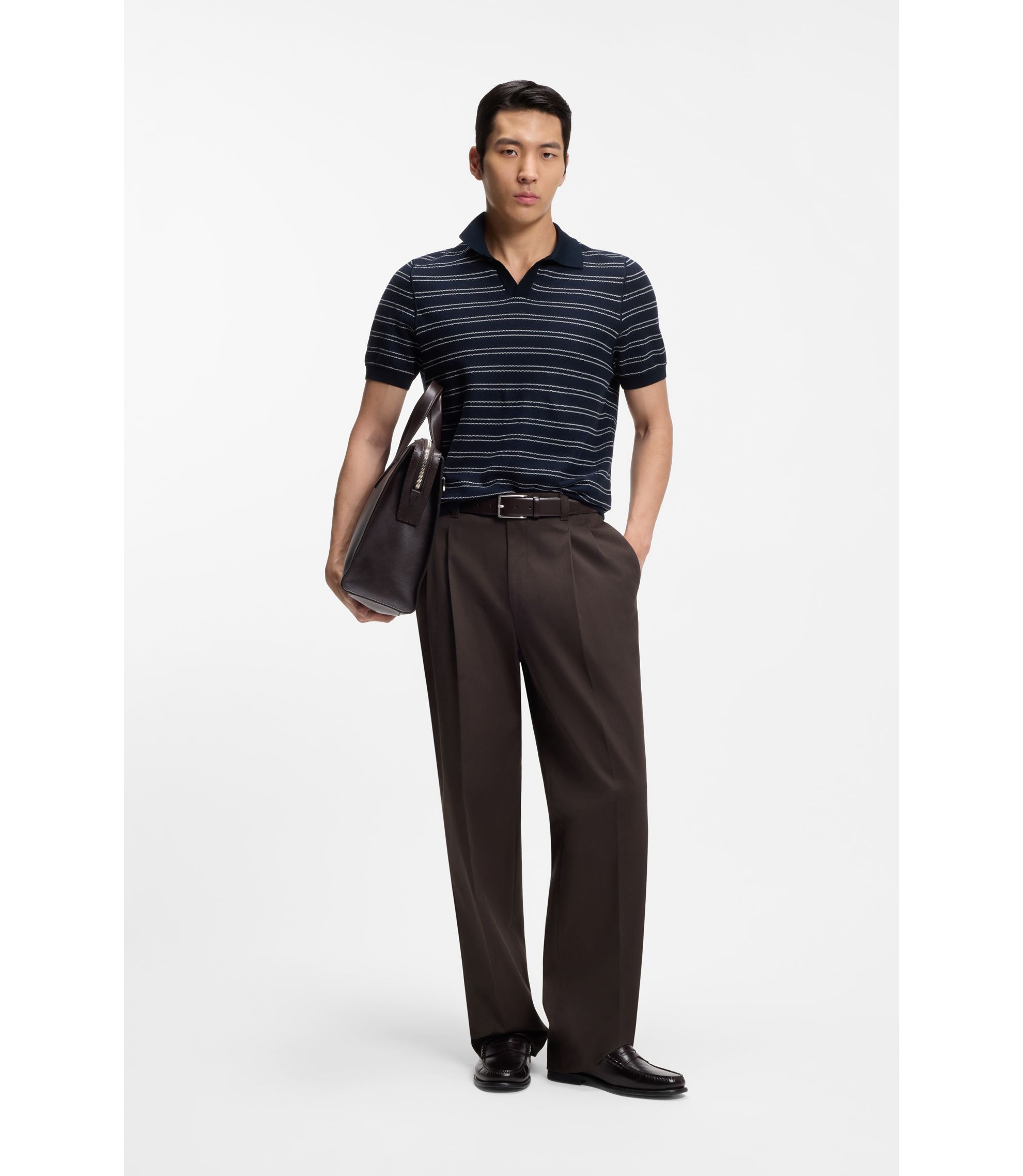 BOSS - Oversized-fit trousers in cotton and linen - Dark Brown