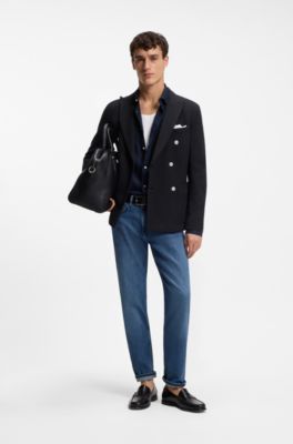 Patterned slim-fit jacket in a cotton blend, Dark Blue