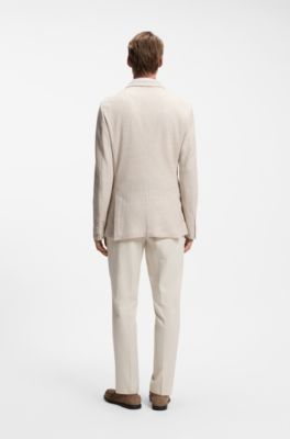 Slim-fit blazer in striped linen and cotton, Light Beige
