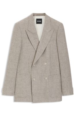 Relaxed-fit double-breasted blazer with micro pattern, Light Beige
