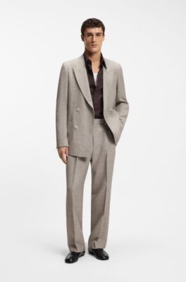 Relaxed-fit double-breasted blazer with micro pattern, Light Beige