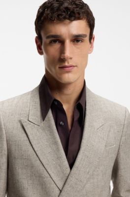 Relaxed-fit double-breasted blazer with micro pattern, Light Beige
